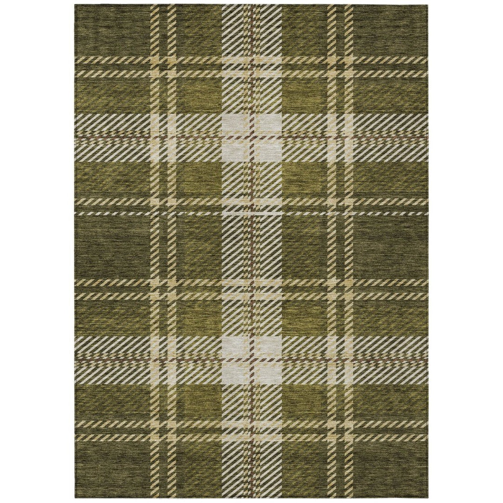 HomeRoots 9' X 12' Olive Green Gold Brown Plaid Area Rug - Washable, Durable, Indoor/Outdoor Use for Style & Comfort 596355
