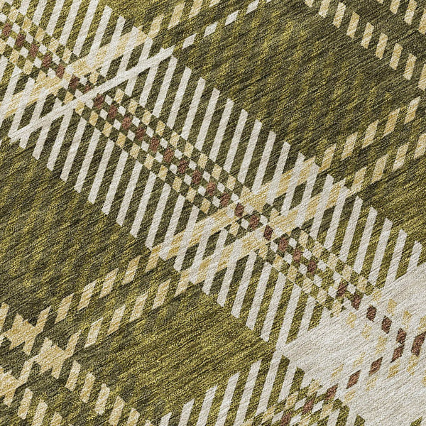 Homeroots 3' Stylish Artichoke Green Brown Ivory Plaid Washable Area Rug For Indoor Outdoor Spaces 9' X 12' Polyester 596355