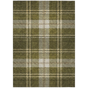HomeRoots 5' Olive Green Gold and Brown Plaid Indoor Outdoor Area Rug - Durable, Washable, Timeless Style 10' X 14' 596356