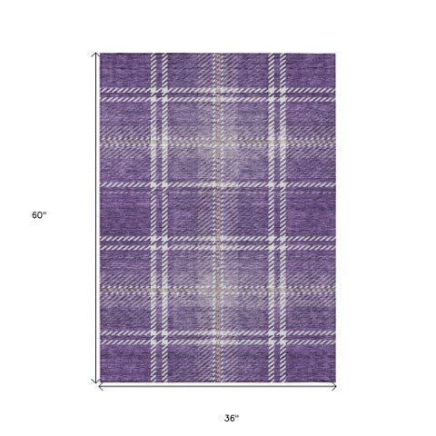 Homeroots 3' Stylish Artichoke Green Brown Ivory Plaid Washable Area Rug For Indoor Outdoor Spaces 3' X 5' Polyester 596357