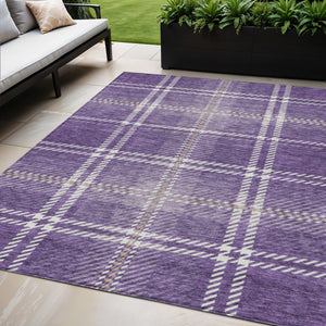 Homeroots 3' Stylish Artichoke Green Brown Ivory Plaid Washable Area Rug For Indoor Outdoor Spaces 5' X 8' Polyester 596358