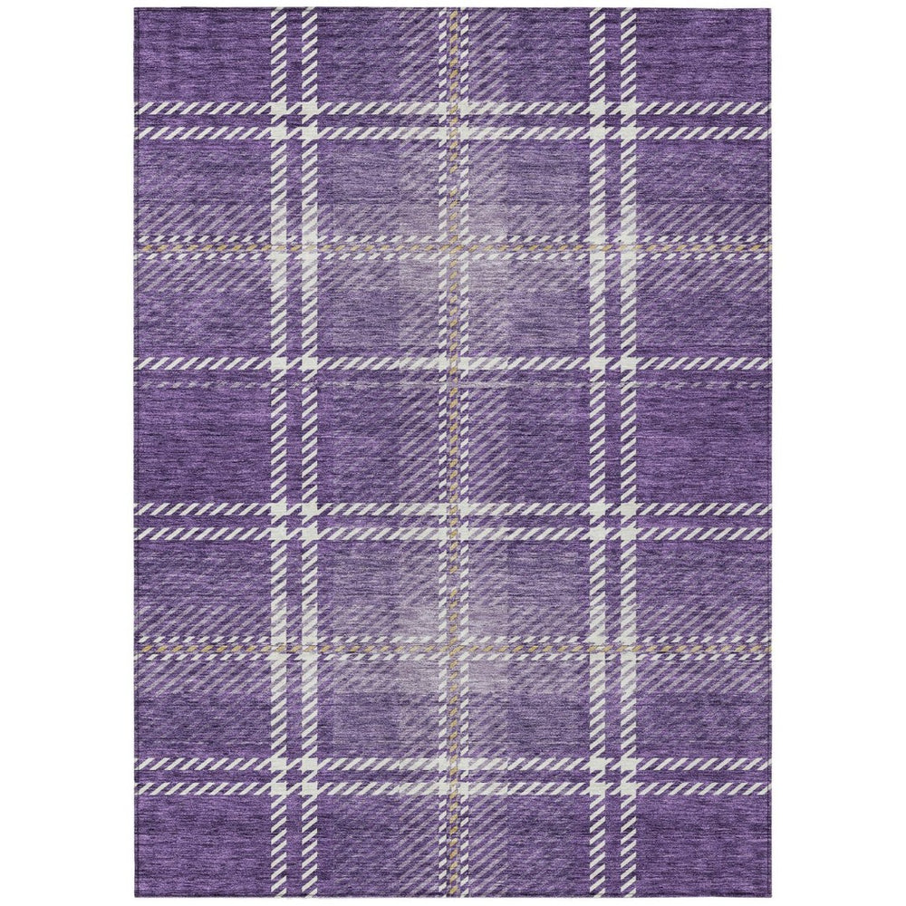 HomeRoots 5' Stylish Plaid Area Rug in Purple, Gold & Ivory - Durable, Washable for Indoor & Outdoor Use 5' X 8' 596358