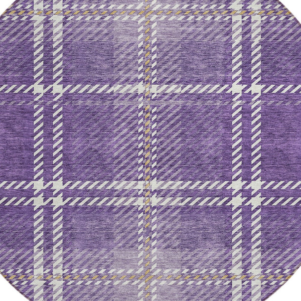 Homeroots 3' Stylish Artichoke Green Brown Ivory Plaid Washable Area Rug For Indoor Outdoor Spaces 8' Round Polyester 596359