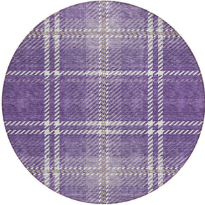 Homeroots 3' Stylish Artichoke Green Brown Ivory Plaid Washable Area Rug For Indoor Outdoor Spaces 8' Round Polyester 596359