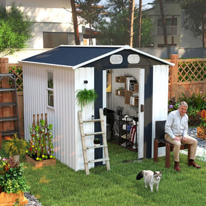 English Elm Campcraft 8x6 Outdoor Metal Storage Shed with Lockable Doors and Ventilation for Backyard White W1598S00045