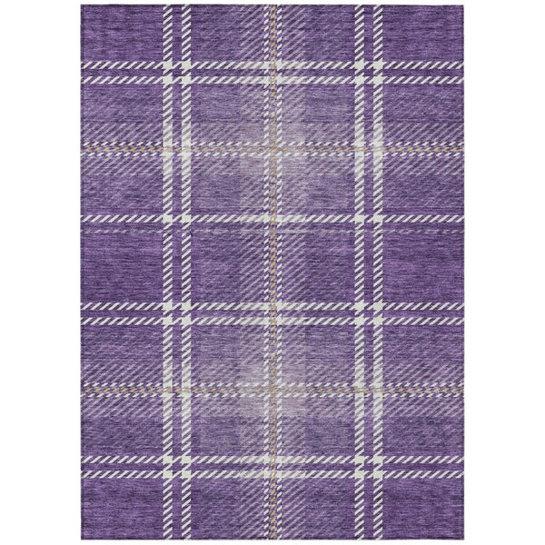 HomeRoots 5' Stylish Plaid Area Rug in Purple, Gold & Ivory - Durable, Washable for Indoor & Outdoor Use 8' X 10' 596360