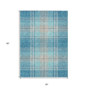 Homeroots 3' Stylish Artichoke Green Brown Ivory Plaid Washable Area Rug For Indoor Outdoor Spaces 3' X 5' Polyester 596363