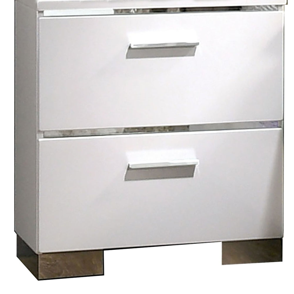 English Elm Wood and Metal Two Drawer Nightstand with Felt Lined Storage for Modern Bedrooms B056P416774