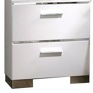 English Elm Wood and Metal Two Drawer Nightstand with Felt Lined Storage for Modern Bedrooms B056P416774
