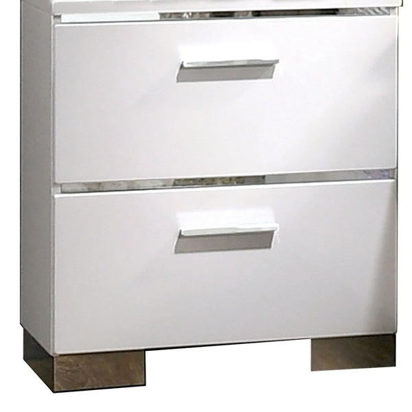 English Elm Wood and Metal Two Drawer Nightstand with Felt Lined Storage for Modern Bedrooms B056P416774