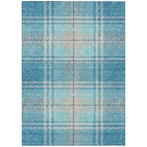HomeRoots 5' Durable Teal Blue Gray Brown Plaid Washable Area Rug for Indoor or Outdoor Spaces, Easy Care 5' X 8' 596364