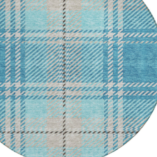 Homeroots 3' Stylish Artichoke Green Brown Ivory Plaid Washable Area Rug For Indoor Outdoor Spaces 8' Round Polyester 596365