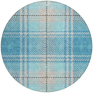 Homeroots 3' Stylish Artichoke Green Brown Ivory Plaid Washable Area Rug For Indoor Outdoor Spaces 8' Round Polyester 596365