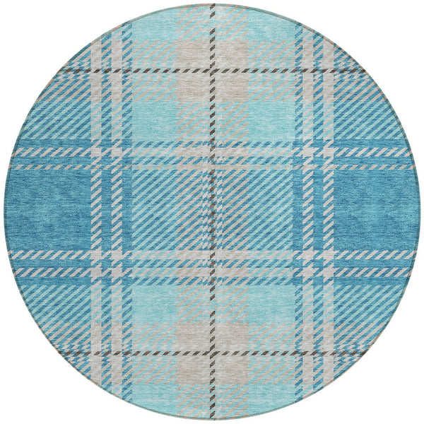 Homeroots 3' Stylish Artichoke Green Brown Ivory Plaid Washable Area Rug For Indoor Outdoor Spaces 8' Round Polyester 596365