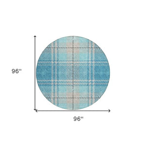 Homeroots 3' Stylish Artichoke Green Brown Ivory Plaid Washable Area Rug For Indoor Outdoor Spaces 8' Round Polyester 596365