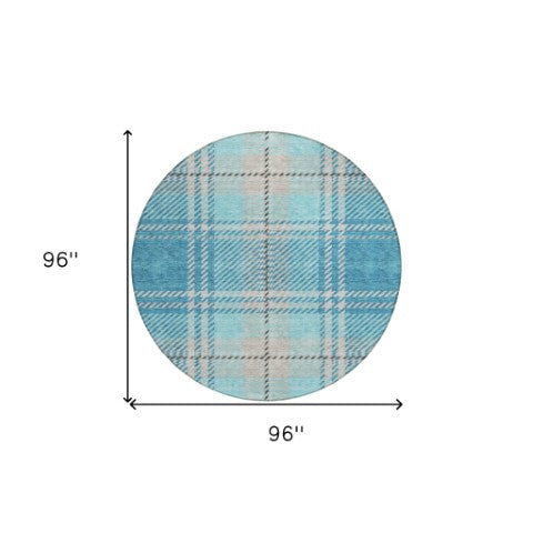 Homeroots 3' Stylish Artichoke Green Brown Ivory Plaid Washable Area Rug For Indoor Outdoor Spaces 8' Round Polyester 596365