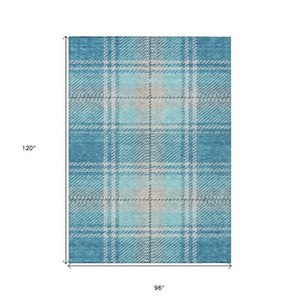 Homeroots 3' Stylish Artichoke Green Brown Ivory Plaid Washable Area Rug For Indoor Outdoor Spaces 8' X 10' Polyester 596366