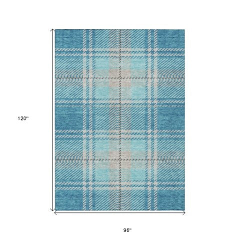 Homeroots 3' Stylish Artichoke Green Brown Ivory Plaid Washable Area Rug For Indoor Outdoor Spaces 8' X 10' Polyester 596366