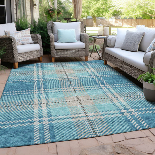 Homeroots 3' Stylish Artichoke Green Brown Ivory Plaid Washable Area Rug For Indoor Outdoor Spaces 8' X 10' Polyester 596366