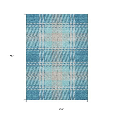 Homeroots 3' Stylish Artichoke Green Brown Ivory Plaid Washable Area Rug For Indoor Outdoor Spaces 10' X 14' Polyester 596368