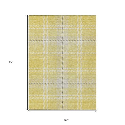 Homeroots 3' Stylish Artichoke Green Brown Ivory Plaid Washable Area Rug For Indoor Outdoor Spaces 5' X 8' Polyester 596370
