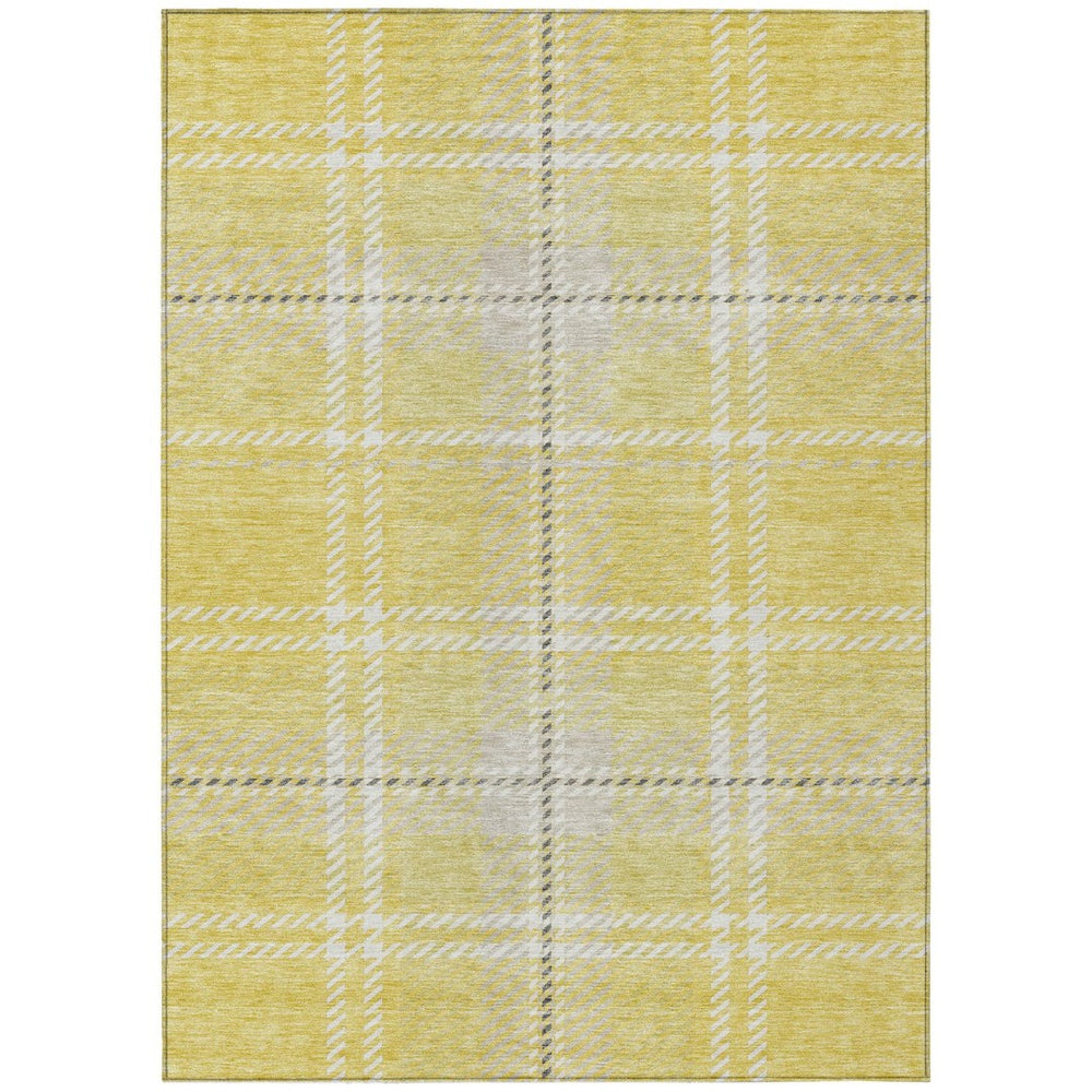 HomeRoots 5' Durable Yellow Black Ivory Plaid Washable Area Rug for Indoor and Outdoor Spaces, Easy Care 5' X 8' 596370