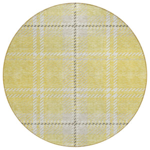 HomeRoots 5' Durable Yellow Black Ivory Plaid Washable Area Rug for Indoor and Outdoor Spaces, Easy Care 8' Round 596371