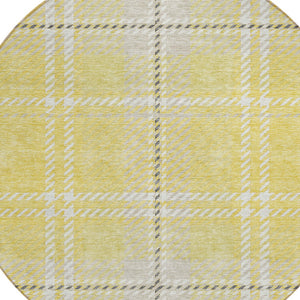 Homeroots 3' Stylish Artichoke Green Brown Ivory Plaid Washable Area Rug For Indoor Outdoor Spaces 8' Round Polyester 596371