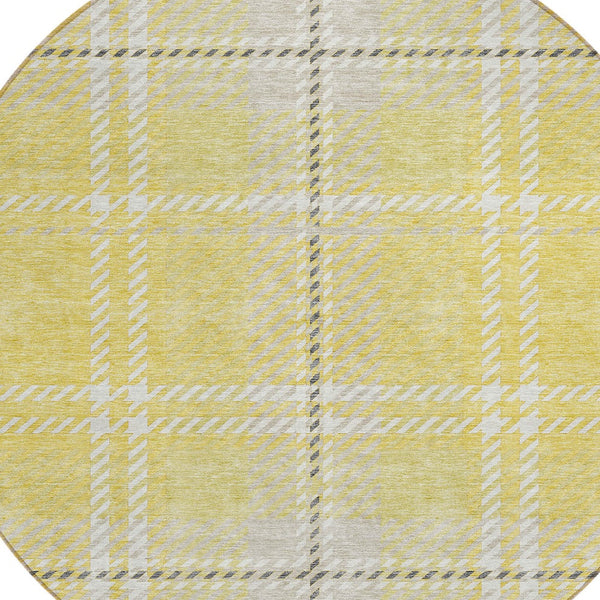 Homeroots 3' Stylish Artichoke Green Brown Ivory Plaid Washable Area Rug For Indoor Outdoor Spaces 8' Round Polyester 596371