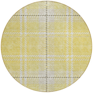 Homeroots 3' Stylish Artichoke Green Brown Ivory Plaid Washable Area Rug For Indoor Outdoor Spaces 8' Round Polyester 596371