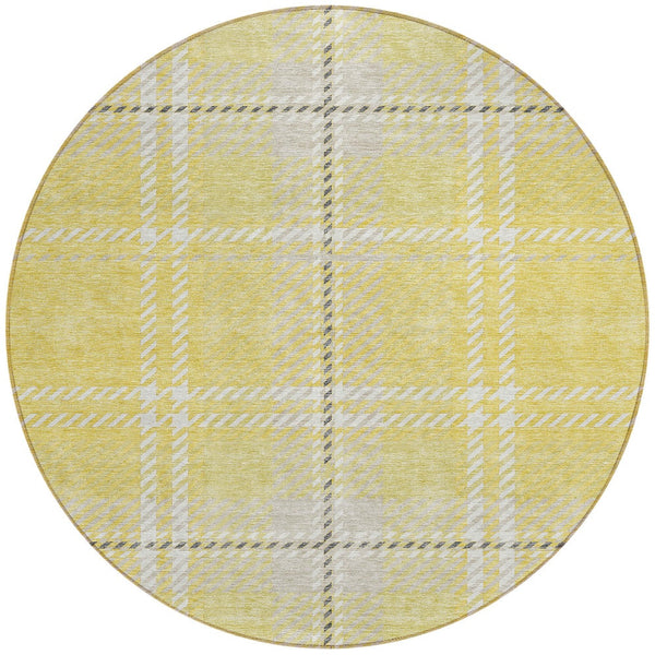 Homeroots 3' Stylish Artichoke Green Brown Ivory Plaid Washable Area Rug For Indoor Outdoor Spaces 8' Round Polyester 596371