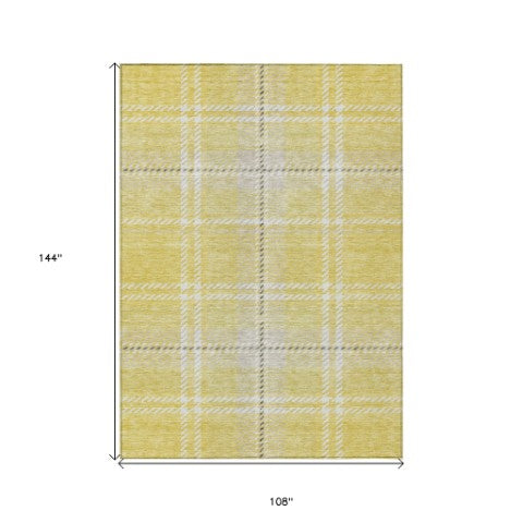 Homeroots 3' Stylish Artichoke Green Brown Ivory Plaid Washable Area Rug For Indoor Outdoor Spaces 9' X 12' Polyester 596373
