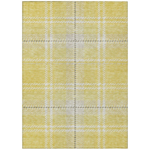 HomeRoots 5' Durable Yellow Black Ivory Plaid Washable Area Rug for Indoor and Outdoor Spaces, Easy Care 10' X 14' 596374