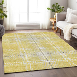 Homeroots 3' Stylish Artichoke Green Brown Ivory Plaid Washable Area Rug For Indoor Outdoor Spaces 10' X 14' Polyester 596374