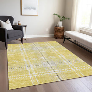 Homeroots 3' Stylish Artichoke Green Brown Ivory Plaid Washable Area Rug For Indoor Outdoor Spaces 10' X 14' Polyester 596374
