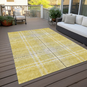 Homeroots 3' Stylish Artichoke Green Brown Ivory Plaid Washable Area Rug For Indoor Outdoor Spaces 10' X 14' Polyester 596374