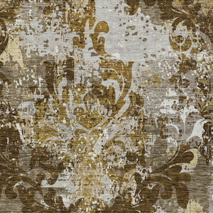 Homeroots 3' Elegant Brown Green Ivory Damask Washable Area Rug For Indoor And Outdoor Spaces - Durable Design 3' X 5' Polyester 596375