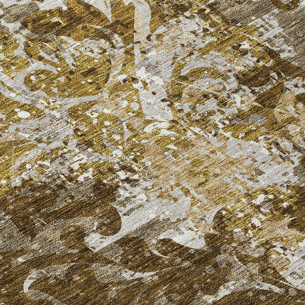 Homeroots 3' Elegant Brown Green Ivory Damask Washable Area Rug For Indoor And Outdoor Spaces - Durable Design 8' X 10' Polyester 596378