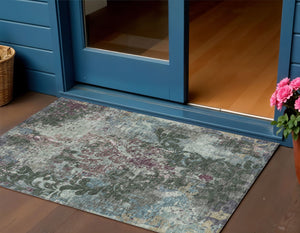 Homeroots 3' Elegant Brown Green Ivory Damask Washable Area Rug For Indoor And Outdoor Spaces - Durable Design 3' X 5' Polyester 596381