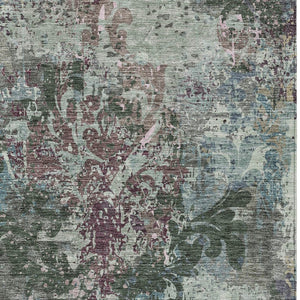 Homeroots 3' Elegant Brown Green Ivory Damask Washable Area Rug For Indoor And Outdoor Spaces - Durable Design 5' X 8' Polyester 596382