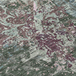 Homeroots 3' Elegant Brown Green Ivory Damask Washable Area Rug For Indoor And Outdoor Spaces - Durable Design 5' X 8' Polyester 596382