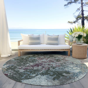 Homeroots 3' Elegant Brown Green Ivory Damask Washable Area Rug For Indoor And Outdoor Spaces - Durable Design 8' Round Polyester 596383