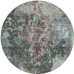 Homeroots 3' Elegant Brown Green Ivory Damask Washable Area Rug For Indoor And Outdoor Spaces - Durable Design 8' Round Polyester 596383