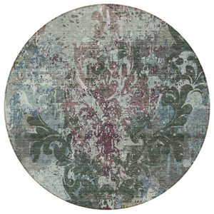 Homeroots 3' Elegant Brown Green Ivory Damask Washable Area Rug For Indoor And Outdoor Spaces - Durable Design 8' Round Polyester 596383