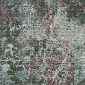 Homeroots 3' Elegant Brown Green Ivory Damask Washable Area Rug For Indoor And Outdoor Spaces - Durable Design 9' X 12' Polyester 596385