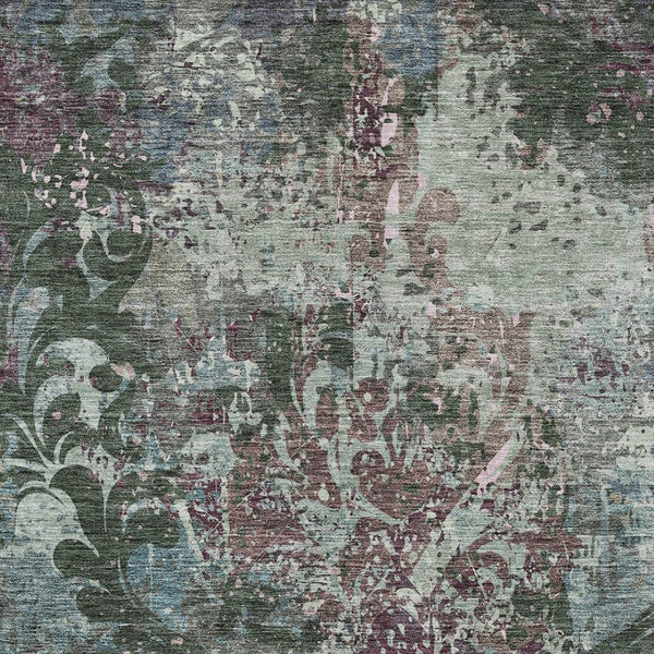 Homeroots 3' Elegant Brown Green Ivory Damask Washable Area Rug For Indoor And Outdoor Spaces - Durable Design 9' X 12' Polyester 596385