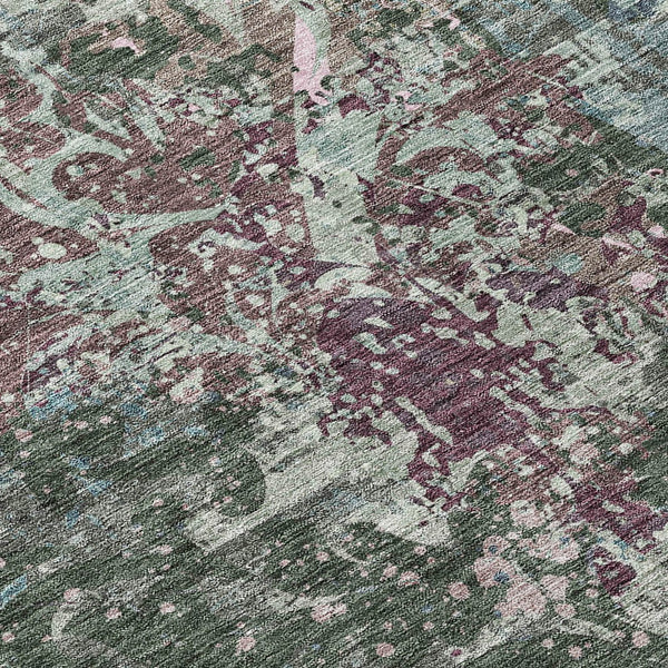 Homeroots 3' Elegant Brown Green Ivory Damask Washable Area Rug For Indoor And Outdoor Spaces - Durable Design 9' X 12' Polyester 596385