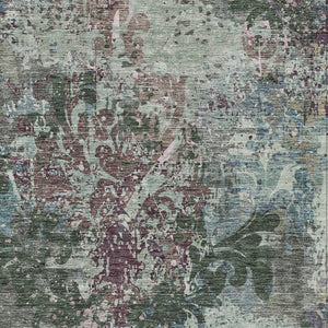 Homeroots 3' Elegant Brown Green Ivory Damask Washable Area Rug For Indoor And Outdoor Spaces - Durable Design 10' X 14' Polyester 596386