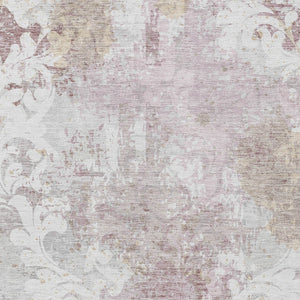 Homeroots 3' Elegant Brown Green Ivory Damask Washable Area Rug For Indoor And Outdoor Spaces - Durable Design 3' X 5' Polyester 596387