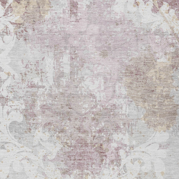 Homeroots 3' Elegant Brown Green Ivory Damask Washable Area Rug For Indoor And Outdoor Spaces - Durable Design 5' X 8' Polyester 596388